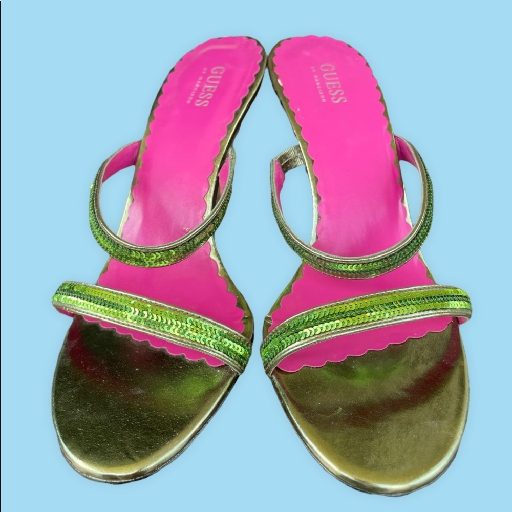 Guess by Marciano / Metallic Green Sandals with Strappy Green Sequin’s / Vintage